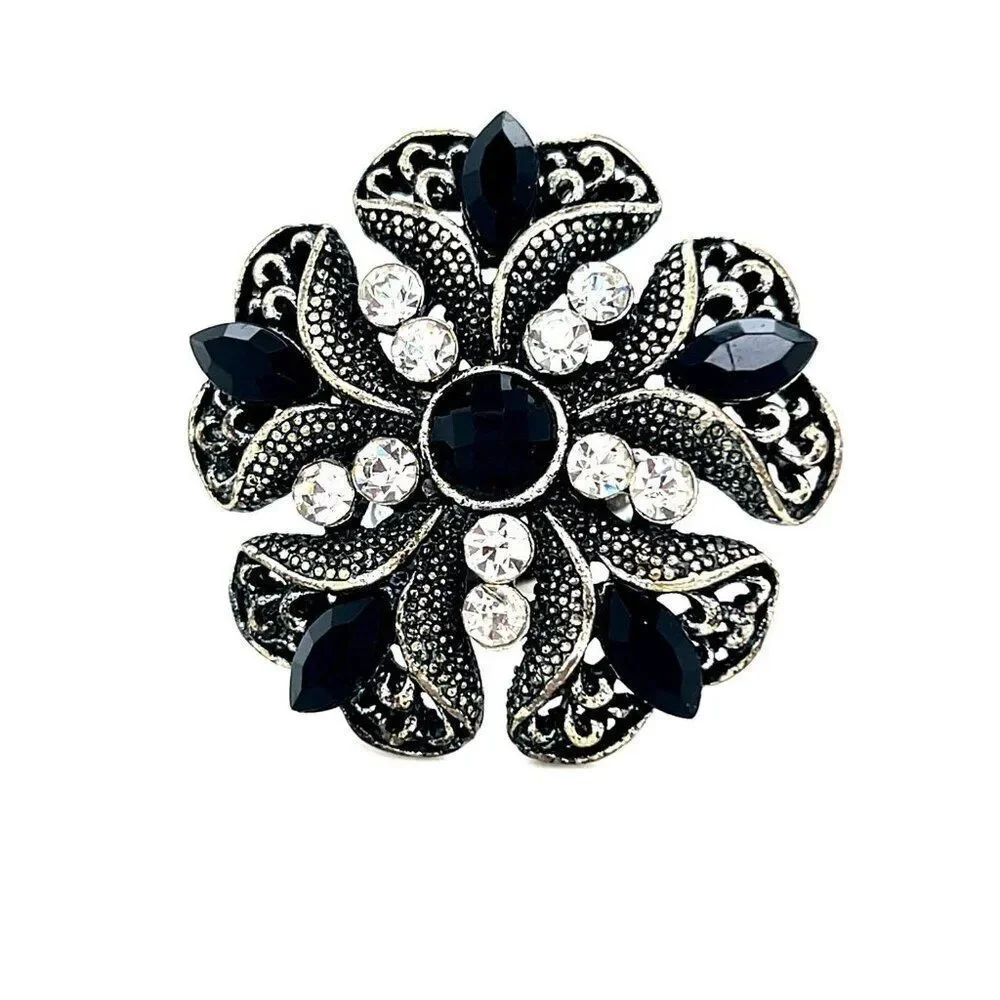Black/White Rhinestones Ring‎